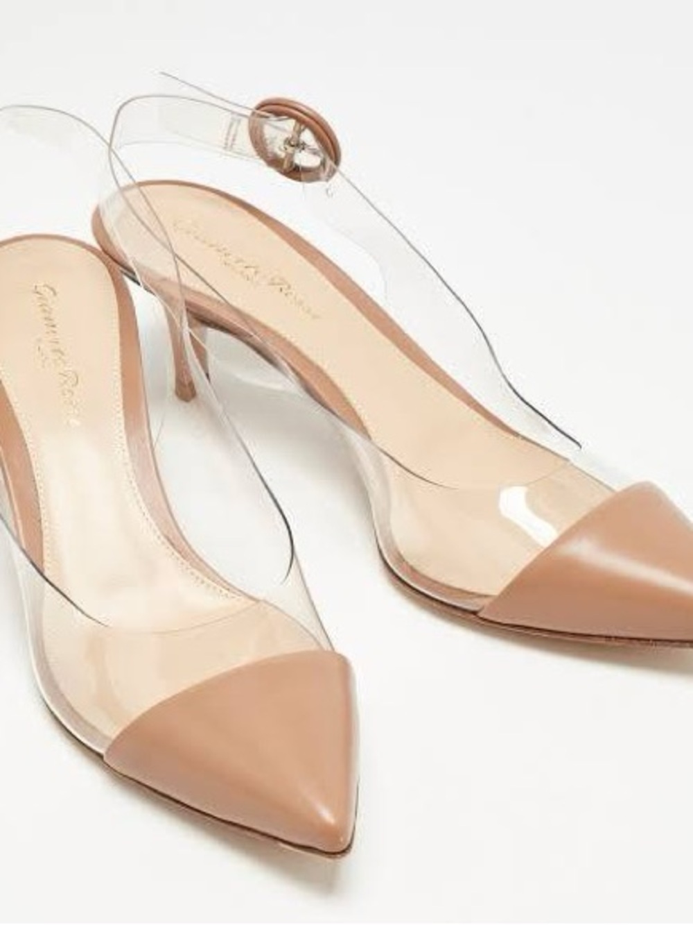 Gianvito Rossi Clear PVC Pointed-Toe Slingback Pumps in Nude Brown